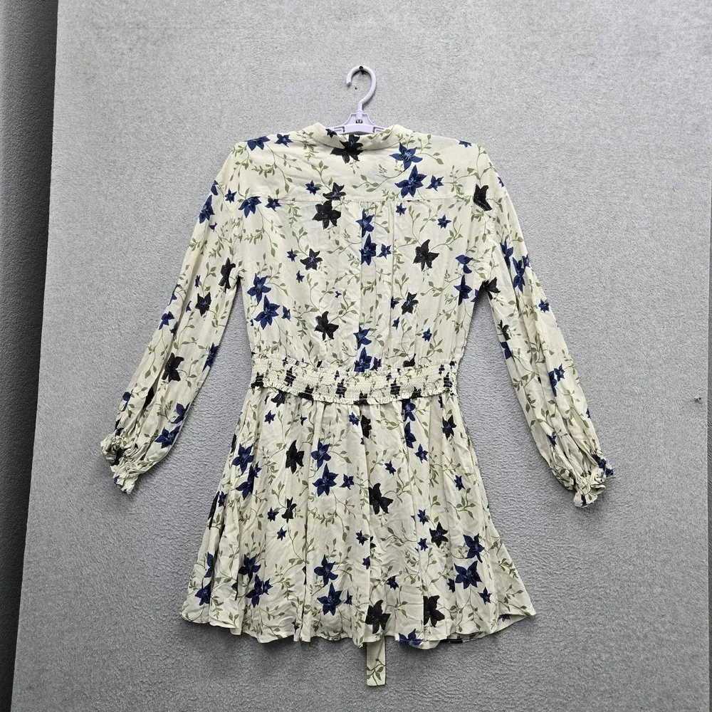 Free People Women Dress M Cream Floral Lighten Up Mini Fit & Flare
